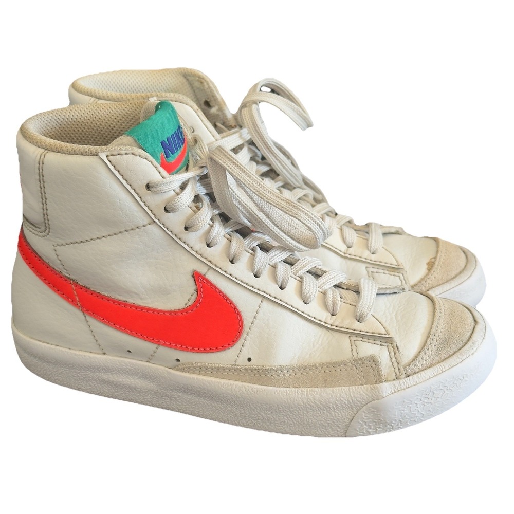 Nike Blazer Mid 77 Shoes Youth Size‎ 3.5Y White Red Leather High Top DA4086-004